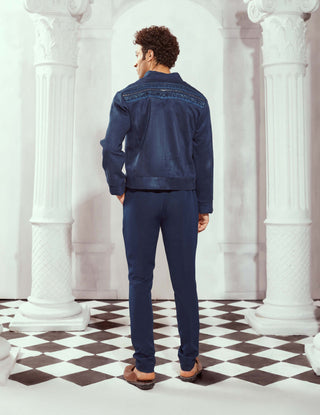 Navy Blue Pleated Trousers by Nikita Mhaisalkar Men available on Indiaspopup.com