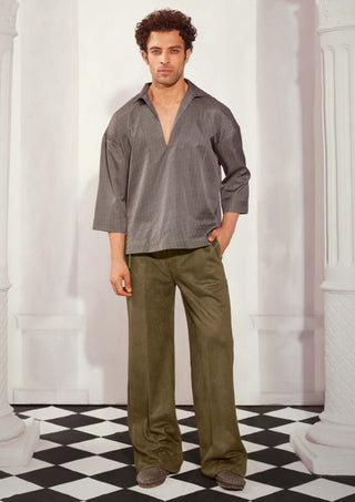 Olive Suede Baggy Trousers by Nikita Mhaisalkar Men available on Indiaspopup.com