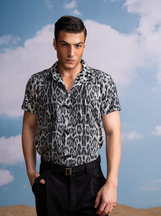 Gray Animal Print Sequins Shirt by Nikita Mhaisalkar Men available on Indiaspopup.com
