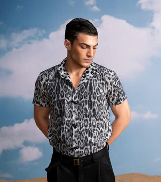 Gray Animal Print Sequins Shirt by Nikita Mhaisalkar Men available on Indiaspopup.com