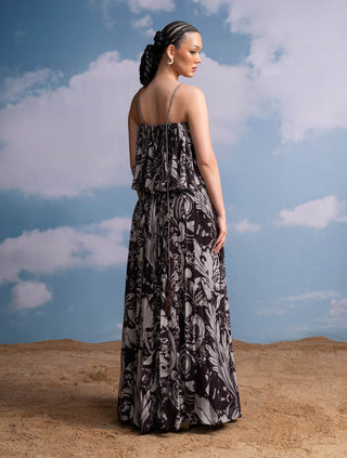 Chocolate Swirl Print Pleated Maxi Skirt And Top by Nikita Mhaisalkar available on Indiaspopup.com