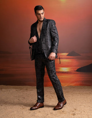 Charcoal Textured Pantsuit And Waistcoat by Nikita Mhaisalkar Men available on Indiaspopup.com