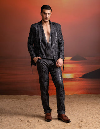 Charcoal Textured Pantsuit And Waistcoat by Nikita Mhaisalkar Men available on Indiaspopup.com