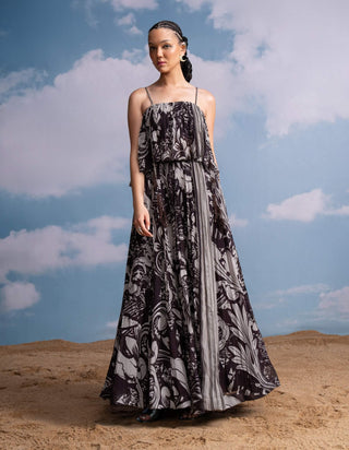 Chocolate Swirl Print Pleated Maxi Skirt And Top by Nikita Mhaisalkar available on Indiaspopup.com