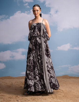 Chocolate Swirl Print Pleated Maxi Skirt And Top by Nikita Mhaisalkar available on Indiaspopup.com