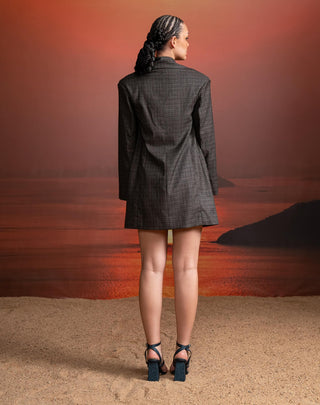Charcoal Tweed Corset, Skirt And Jacket Set by Nikita Mhaisalkar available on Indiaspopup.com