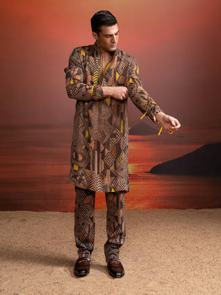 Brown Geometric Print Sequins Kurta And Pants by Nikita Mhaisalkar Men available on Indiaspopup.com