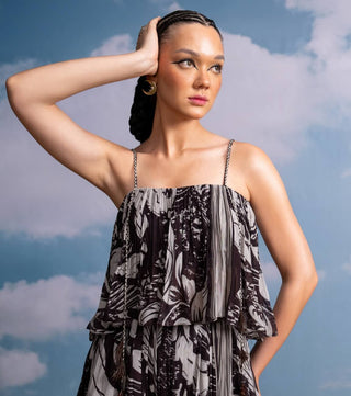 Chocolate Swirl Print Pleated Maxi Skirt And Top by Nikita Mhaisalkar available on Indiaspopup.com