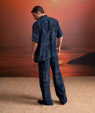 Indigo Printed Shirt And Pants by Nikita Mhaisalkar Men available on Indiaspopup.com