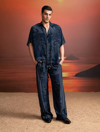 Indigo Printed Shirt And Pants by Nikita Mhaisalkar Men available on Indiaspopup.com