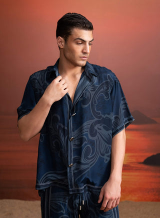 Indigo Printed Shirt And Pants by Nikita Mhaisalkar Men available on Indiaspopup.com