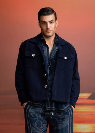 Indigo Silk Coudroy Jacket by Nikita Mhaisalkar Men available on Indiaspopup.com