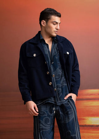 Indigo Silk Coudroy Jacket by Nikita Mhaisalkar Men available on Indiaspopup.com