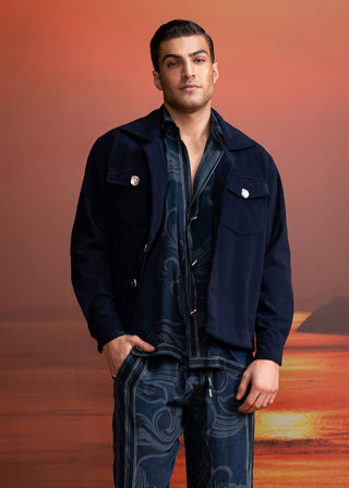 Indigo Silk Coudroy Jacket by Nikita Mhaisalkar Men available on Indiaspopup.com