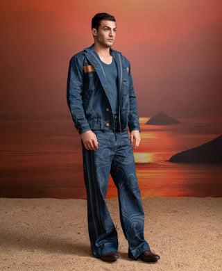 Indigo Printed Denim Jacket And Pants by Nikita Mhaisalkar Men available on Indiaspopup.com