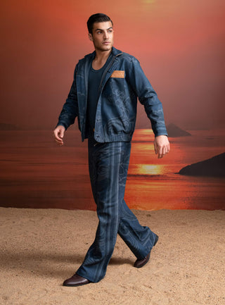 Indigo Printed Denim Jacket And Pants by Nikita Mhaisalkar Men available on Indiaspopup.com