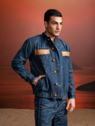 Indigo Printed Denim Jacket And Pants by Nikita Mhaisalkar Men available on Indiaspopup.com