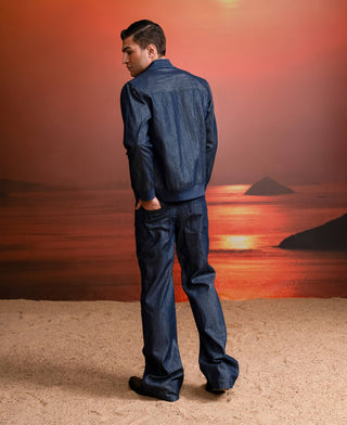 Indigo Denim Bomber Jacket With Pants by Nikita Mhaisalkar Men available on Indiaspopup.com