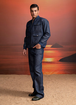 Indigo Denim Bomber Jacket With Pants by Nikita Mhaisalkar Men available on Indiaspopup.com