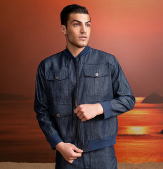 Indigo Denim Bomber Jacket With Pants by Nikita Mhaisalkar Men available on Indiaspopup.com