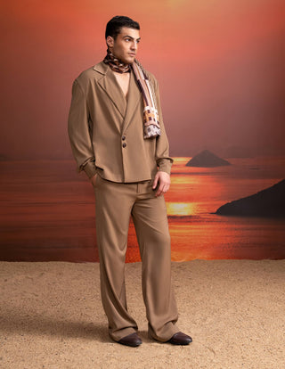 Beige Solid Jacket And Pants by Nikita Mhaisalkar Men available on Indiaspopup.com
