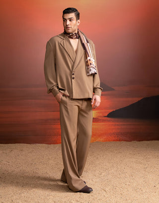 Beige Solid Jacket And Pants by Nikita Mhaisalkar Men available on Indiaspopup.com