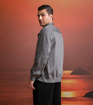 Gray Tweed Print Jacket by Nikita Mhaisalkar Men available on Indiaspopup.com