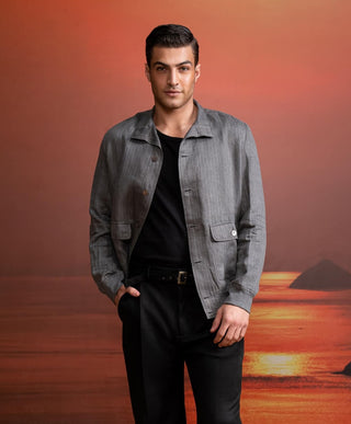 Gray Tweed Print Jacket by Nikita Mhaisalkar Men available on Indiaspopup.com