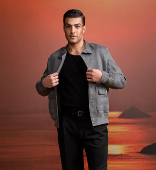 Gray Tweed Print Jacket by Nikita Mhaisalkar Men available on Indiaspopup.com