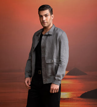 Gray Tweed Print Jacket by Nikita Mhaisalkar Men available on Indiaspopup.com