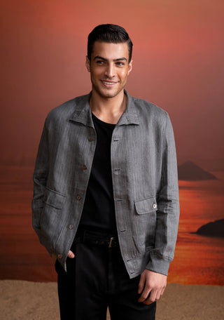 Gray Tweed Print Jacket by Nikita Mhaisalkar Men available on Indiaspopup.com