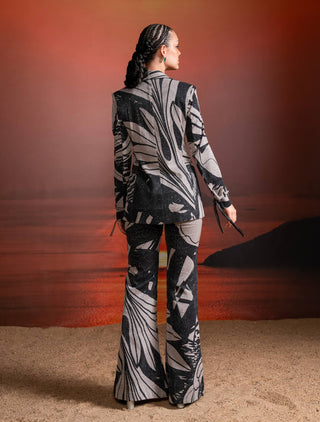 Noir Swirl Printed Sequins Pantsuit by Nikita Mhaisalkar available on Indiaspopup.com