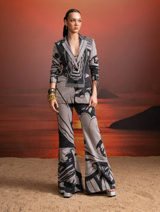 Noir Swirl Printed Sequins Pantsuit by Nikita Mhaisalkar available on Indiaspopup.com