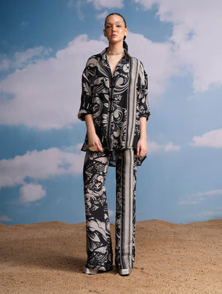 Noir Swirl Printed Shirt And Pants by Nikita Mhaisalkar available on Indiaspopup.com