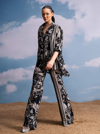 Noir Swirl Printed Shirt And Pants by Nikita Mhaisalkar available on Indiaspopup.com