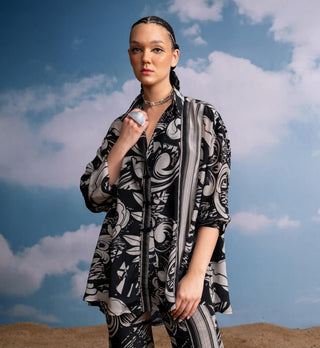 Noir Swirl Printed Shirt And Pants by Nikita Mhaisalkar available on Indiaspopup.com