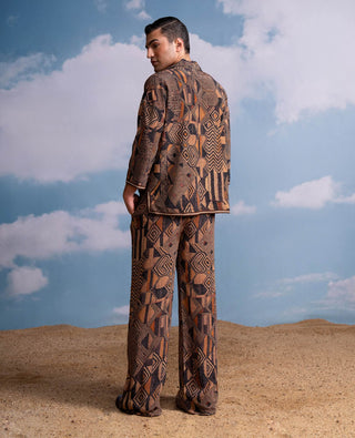 Brown Geometric Print Shirt And Pants by Nikita Mhaisalkar Men available on Indiaspopup.com
