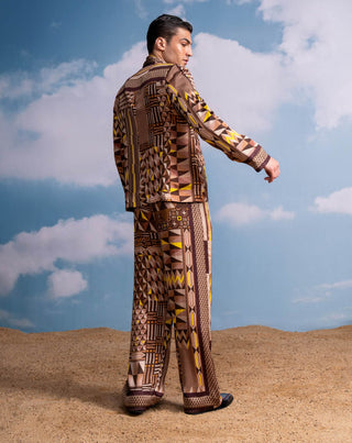 Brown Geometric Print Shirt And Pant Set by Nikita Mhaisalkar Men available on Indiaspopup.com