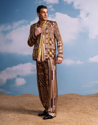 Brown Geometric Print Shirt And Pant Set by Nikita Mhaisalkar Men available on Indiaspopup.com