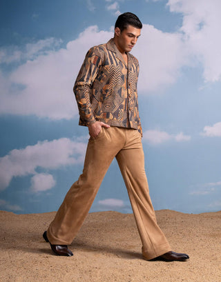 Brown Geometric Print Shacket And Pants by Nikita Mhaisalkar Men available on Indiaspopup.com