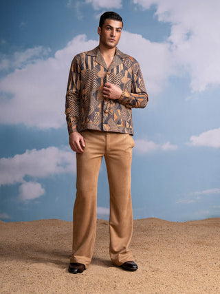 Brown Geometric Print Shacket And Pants by Nikita Mhaisalkar Men available on Indiaspopup.com