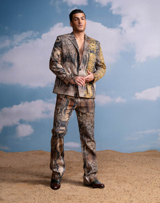 Brown Python Print Pantsuit by Nikita Mhaisalkar Men available on Indiaspopup.com