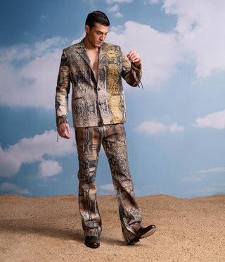 Brown Python Print Pantsuit by Nikita Mhaisalkar Men available on Indiaspopup.com
