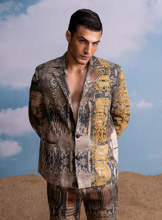 Brown Python Print Pantsuit by Nikita Mhaisalkar Men available on Indiaspopup.com