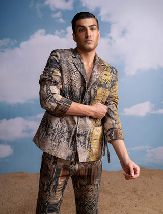 Brown Python Print Pantsuit by Nikita Mhaisalkar Men available on Indiaspopup.com