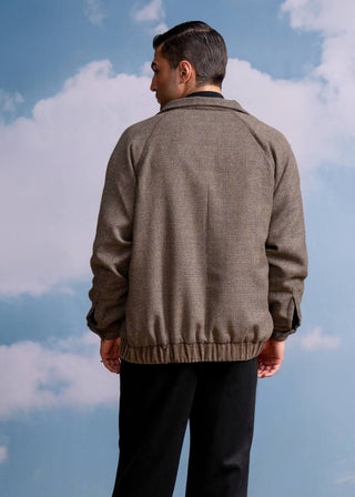 Brown Checks Bomber Jacket by Nikita Mhaisalkar Men available on Indiaspopup.com