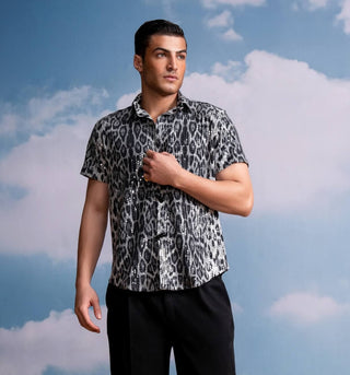 Gray Animal Print Sequins Shirt by Nikita Mhaisalkar Men available on Indiaspopup.com