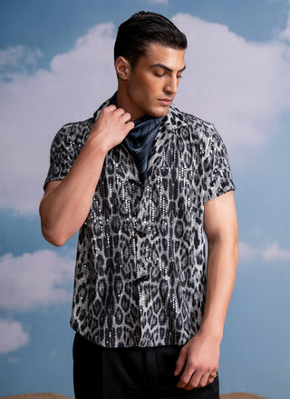 Gray Animal Print Sequins Shirt by Nikita Mhaisalkar Men available on Indiaspopup.com