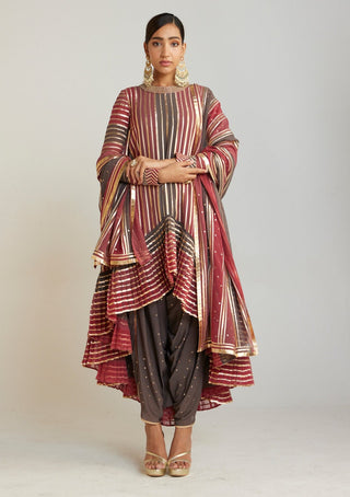 Vvani By Vani Vats-Charcoal Grey Asymmetrical Kurta Dhoti Set-INDIASPOPUP.COM