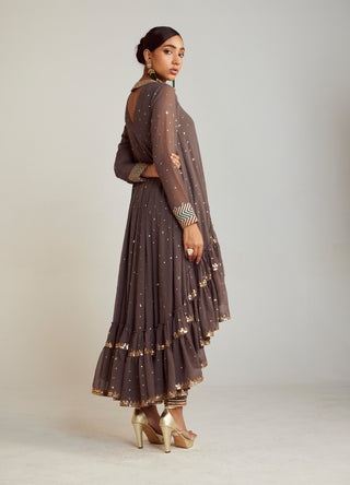 Vvani By Vani Vats-Charcoal Gray Asymmetrical Kurta Set-INDIASPOPUP.COM